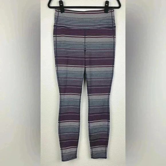 ATHLETA Women's Medium High Rise Expanse Stripe Chaturanga Tight Legging Cassis - Picture 2 of 14